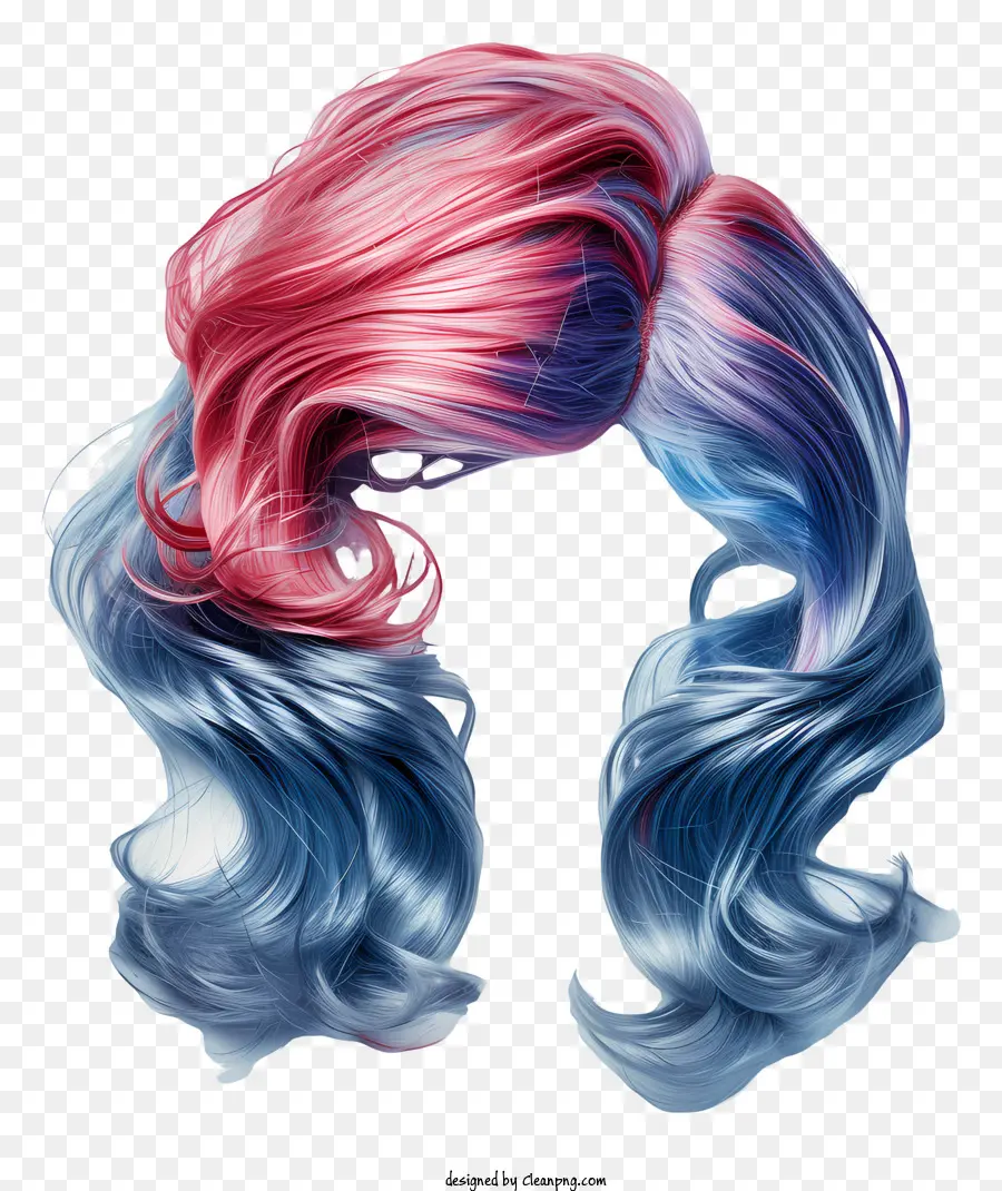 Perückenblaues Haar hebt rosa Haare hervor, dass lange lockige Haarfrisuren mit Highlights hervorgeht - Nahaufnahme der Frau mit blau und rosa hervorgehobenen Haaren