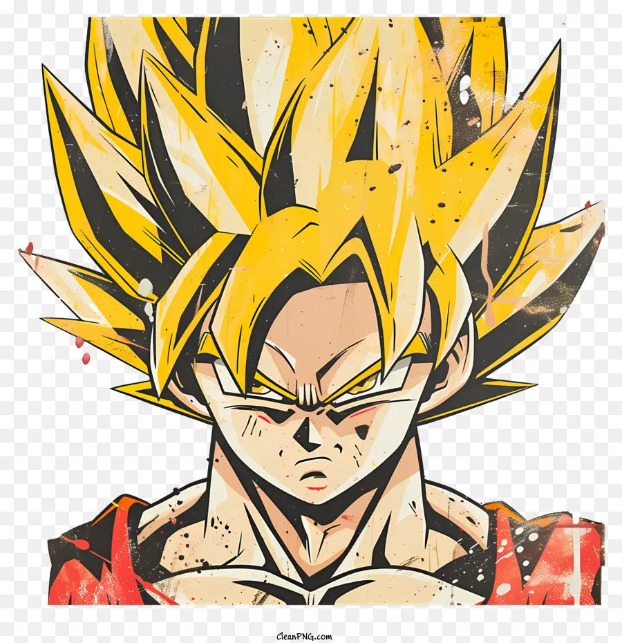 Goku - Carattere dei cartoni animati con capelli gialli ed espressione determinata