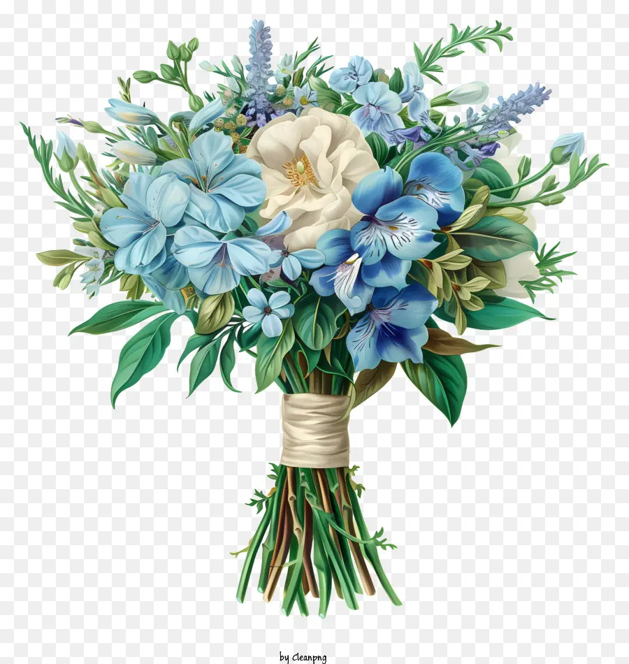 Hochzeit Blumen bouquet - Schwarz -Weiß -Bild von blau -weißes Blumenstrauß