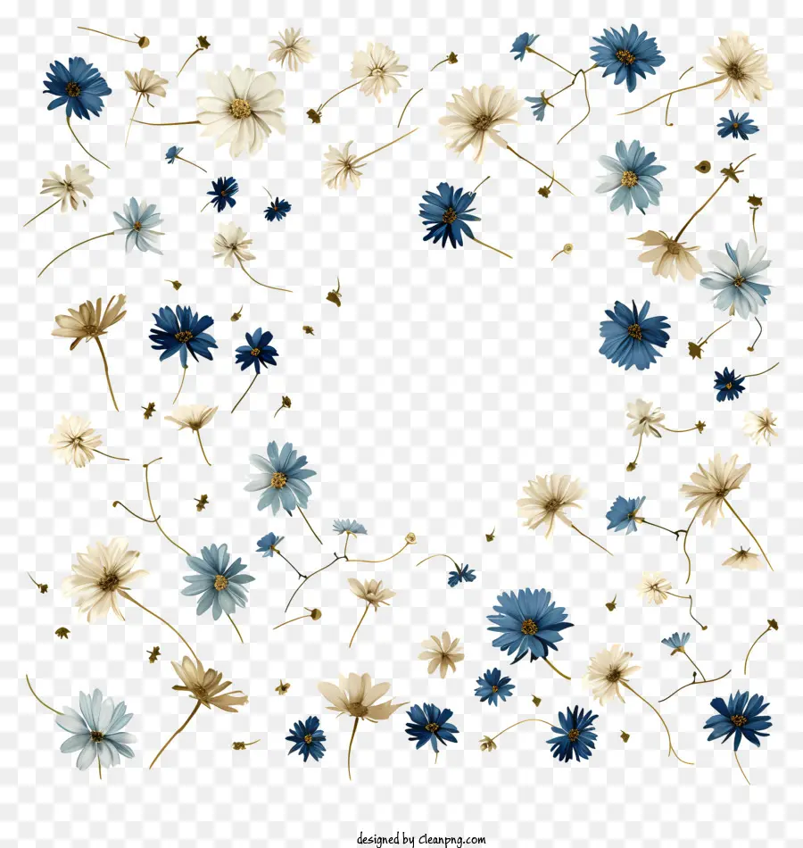 Fliegende Blumen - Rundrahmen mit weißen und blauen Blüten