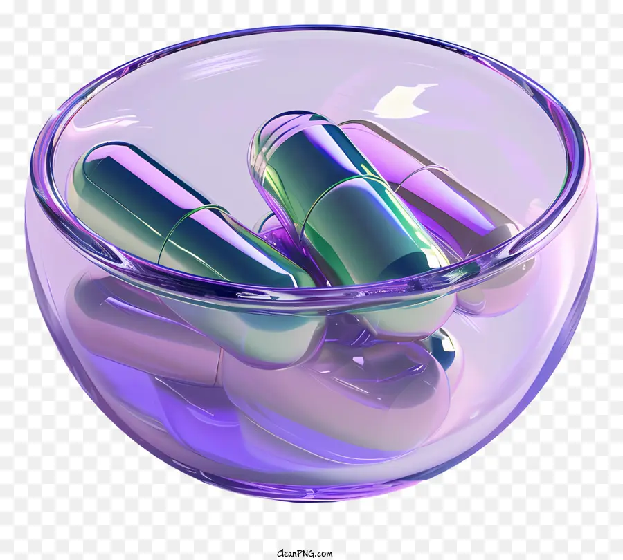 Medizin Tablette Pillen Schüssel lila blau - Transparente Schüssel mit lila und blauen Pillen