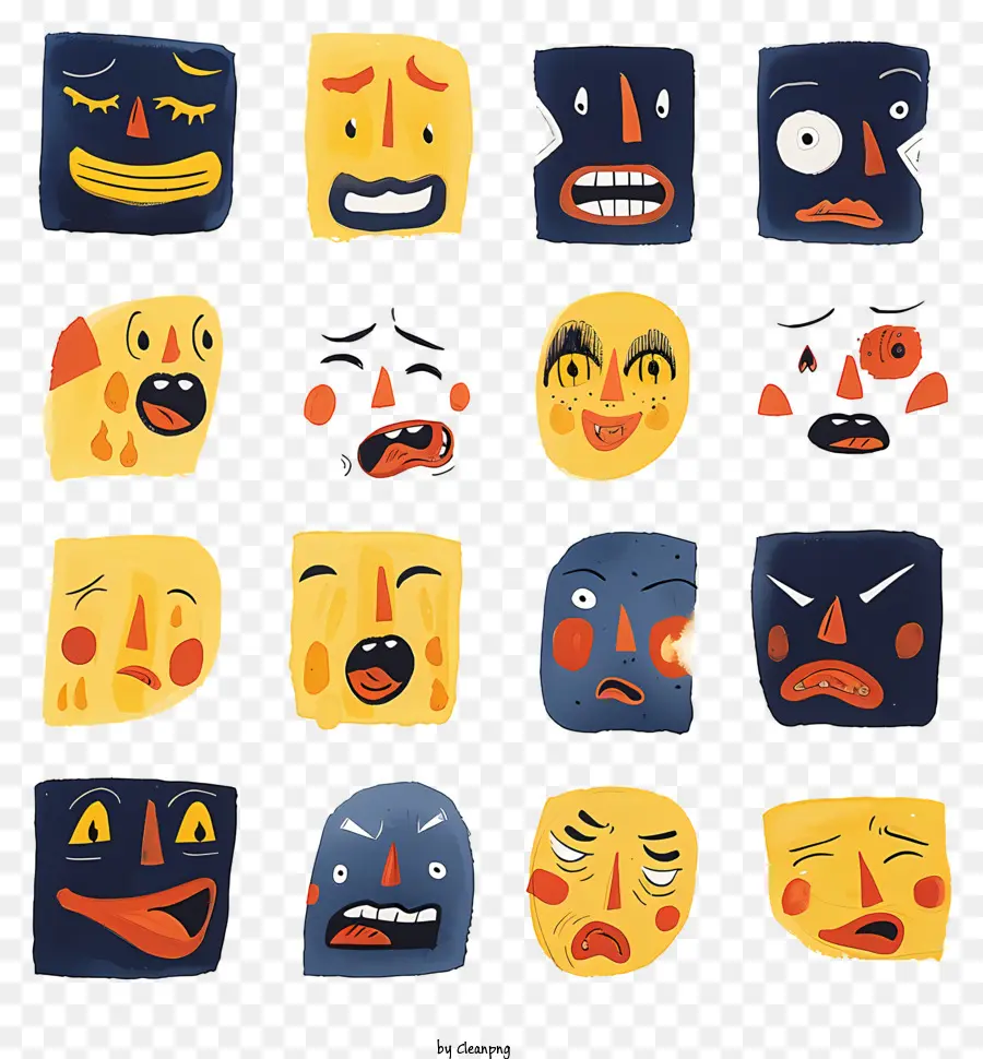 Emotes -Gesichtsausdrücke Emotionen lächeln Stirnrunzeln - Lebendig illustrierte Bilder, die verschiedene Emotionen ausdrücken