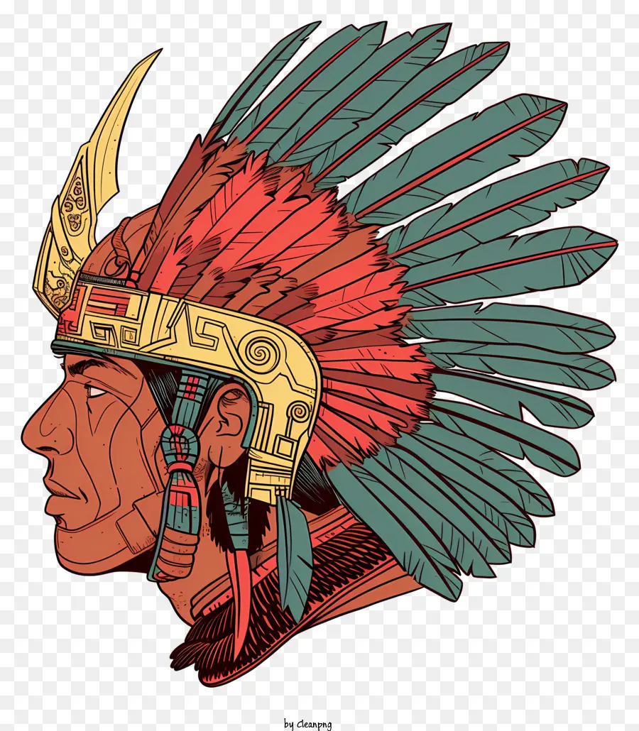 Inka -Empire -Kopfbedeckung Indianer Krieger Kopfschmuck Gesichtsfarbe Rot- und Orangenfedern - Wildes indischer Krieger mit bemaltem Gesicht und Kopfschmuck