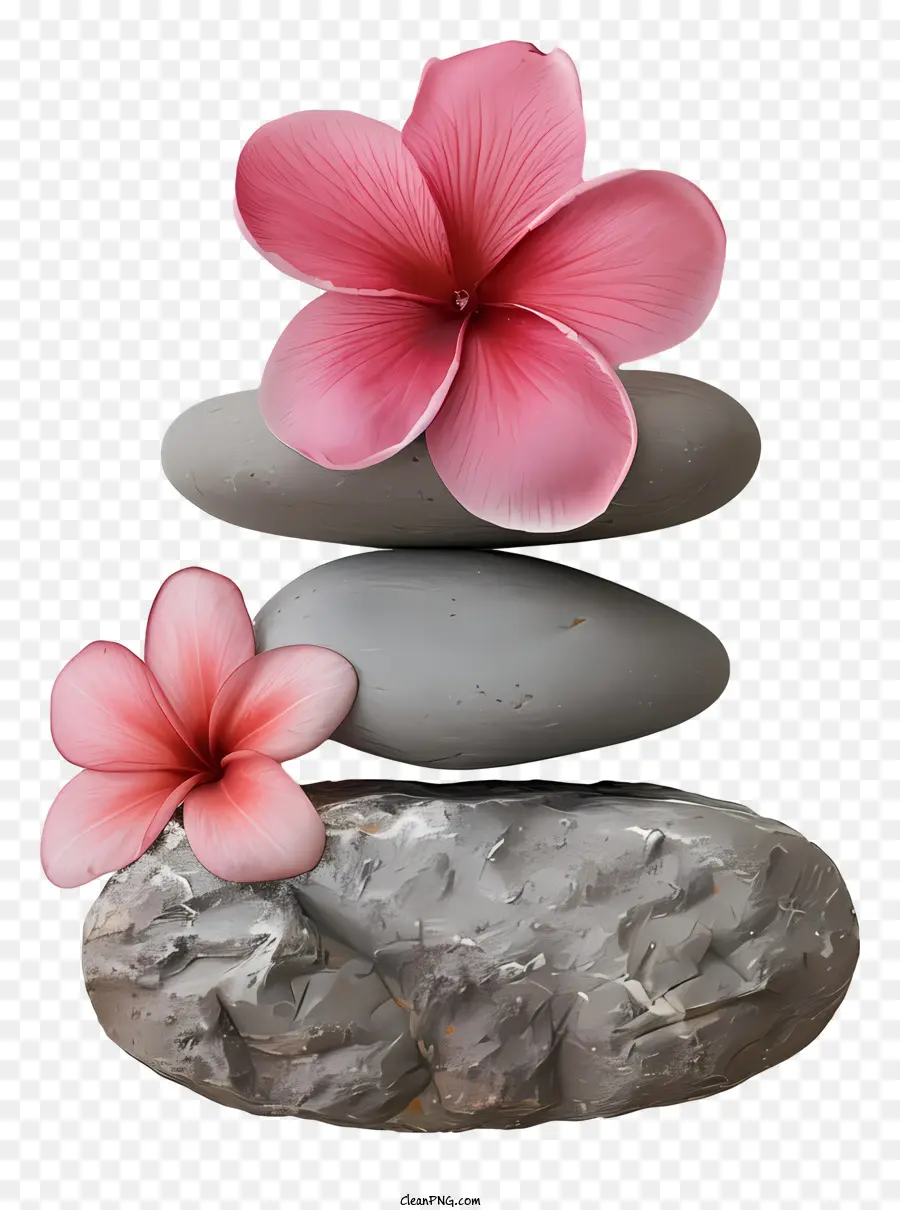 Stones Blumen rosa Blumen Felsenhaufen von Steinen - Stapel rosa Blumen auf Felshaufen