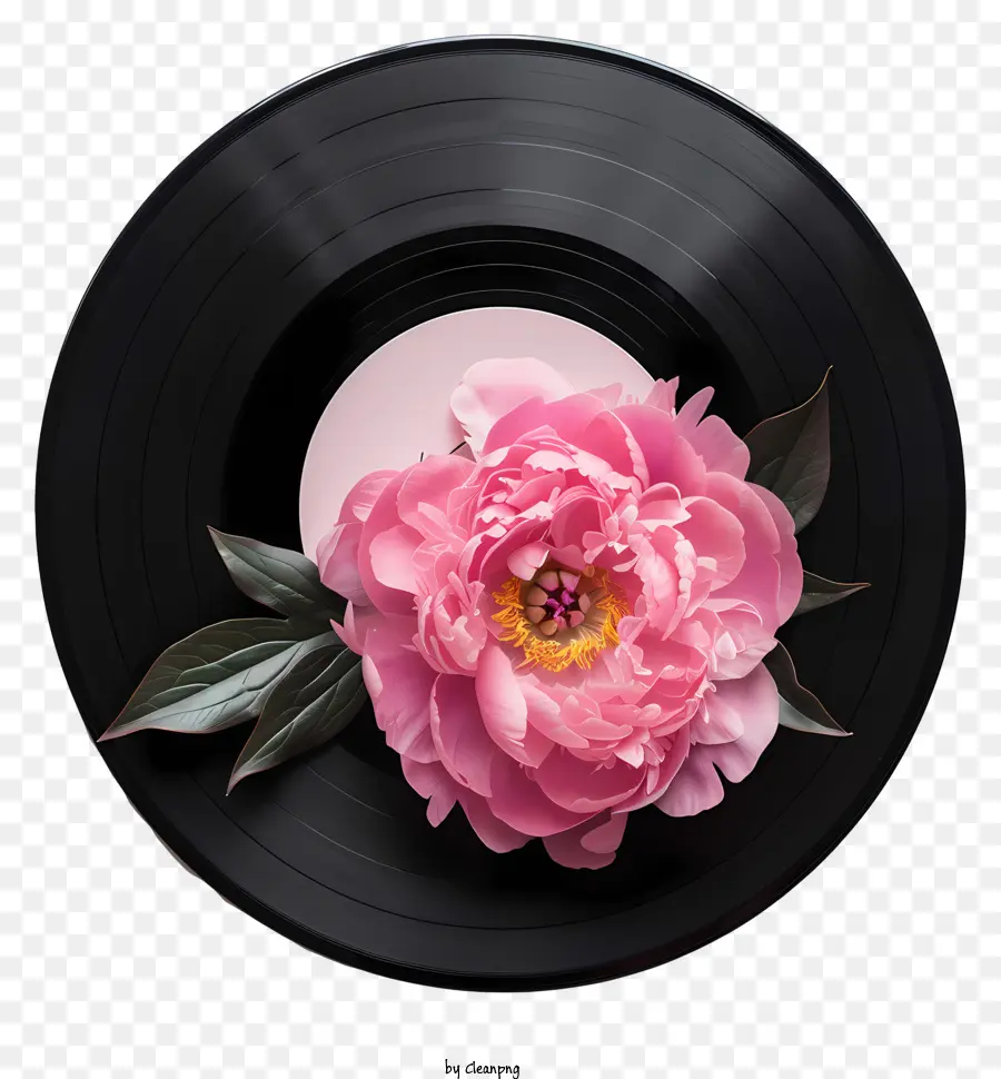 hoa hồng - Hoa màu hồng trên nền bản ghi vinyl đen