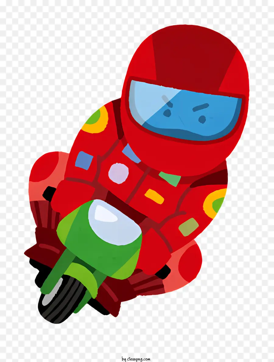 Biểu tượng xe máy Rider Red Matermet Visor Găng tay màu xanh - Người đàn ông trong mũ bảo hiểm đỏ lái xe máy xanh