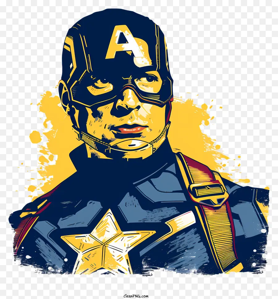 Đội trưởng Mỹ - Captain America giữ khiên trước nền màu xanh