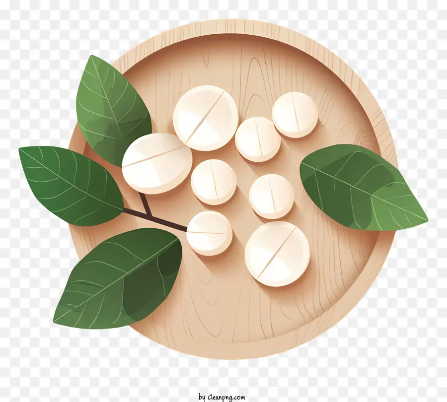 medicine tablet pills bowl wooden surface circular arrangement
