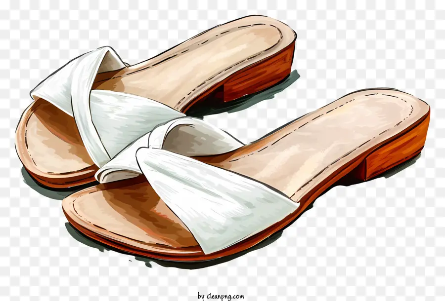 Sandalen weiße Leder Sandalen Holz Sohle Sandalen Knöchelgurt Sandalen Kreuzdesign Sandalen - Weiße Ledersandalen mit Holzsohle auf schwarzem Hintergrund