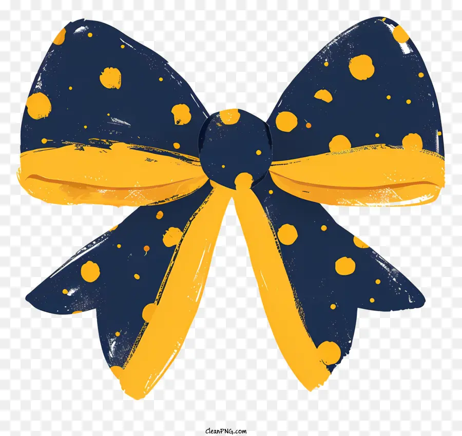 bow yellow blue polka dots black background