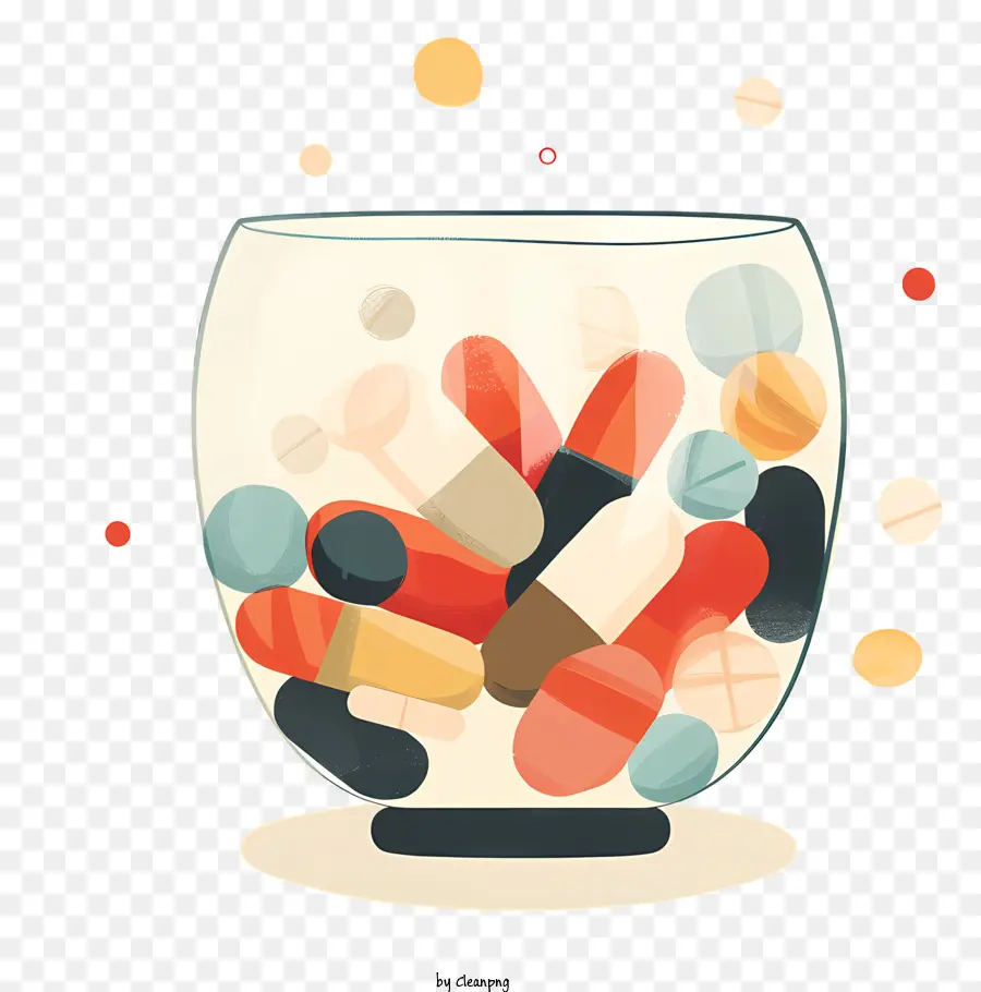 Medizin Tablette Pillen Glas Glas farbenfrohe Medikamente - Bunte Pillen in einem Glas mit Blasen