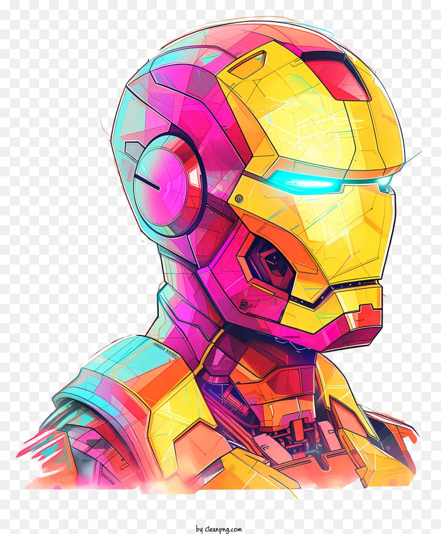 Iron Man - Farbenfrohe, futuristische Illustration mit dem Mann im Anzug