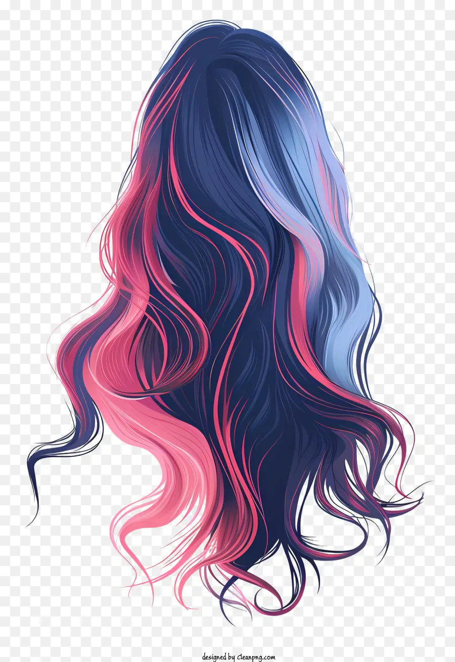 Langhaar Perücke Frau mit lockigem Haar rosa blaues lila Haar lang und lockiges Frisur Haare Highlights in Gold - Frau mit bunten lockigen Haaren und geschlossenen Augen