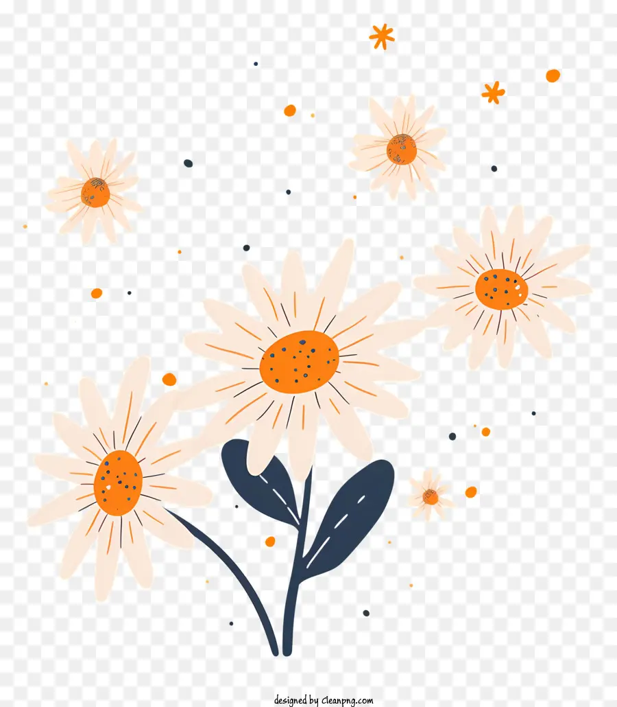 Fliegende Blumen - Orange und weiße Gänseblümchen, die im Spiralmuster angeordnet sind