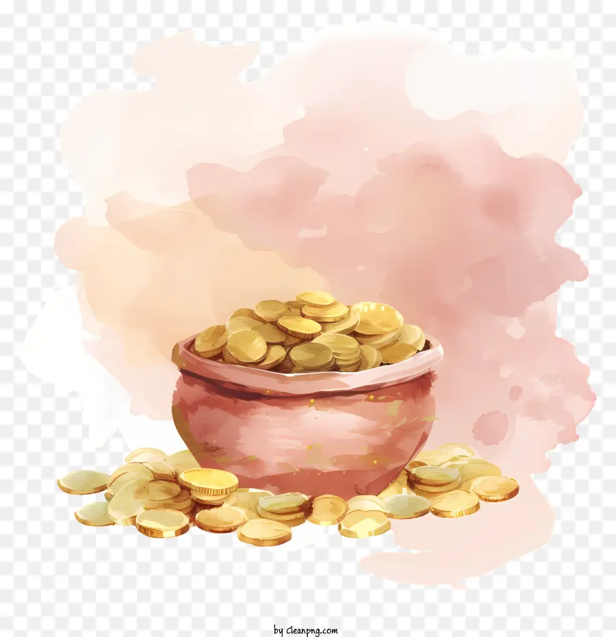 Topfmünzen Goldmünzen Reichtum Fülle - Bild von Goldmünzen in einer Schüssel. 
Symbolisiert Reichtum oder Fülle