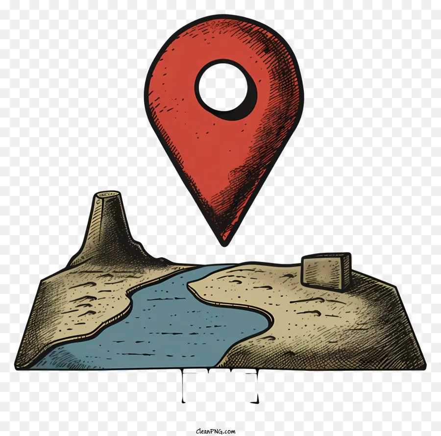 Standortzeichenkarte Kompass Pin Desert Landscape - Red Pin in der Wüstenlandschaft repräsentiert die Lage
