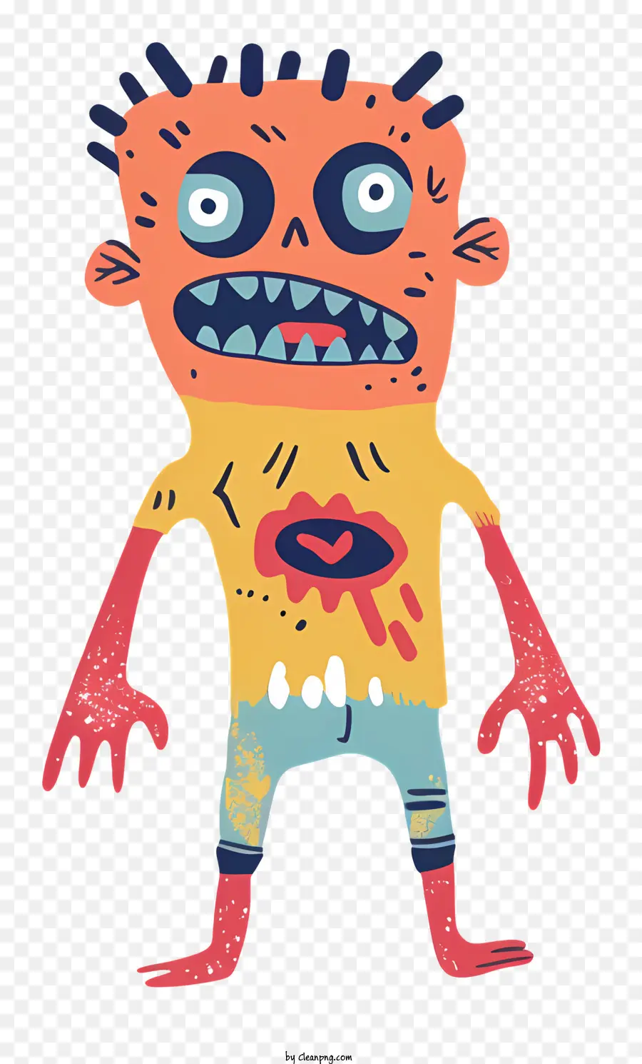 Zombie Cartoon Charakter Friendly Kreatur gruseliges Gesicht hellgelbes Hemd - Freundlicher Charakter mit beängstigendem Gesicht und Action
