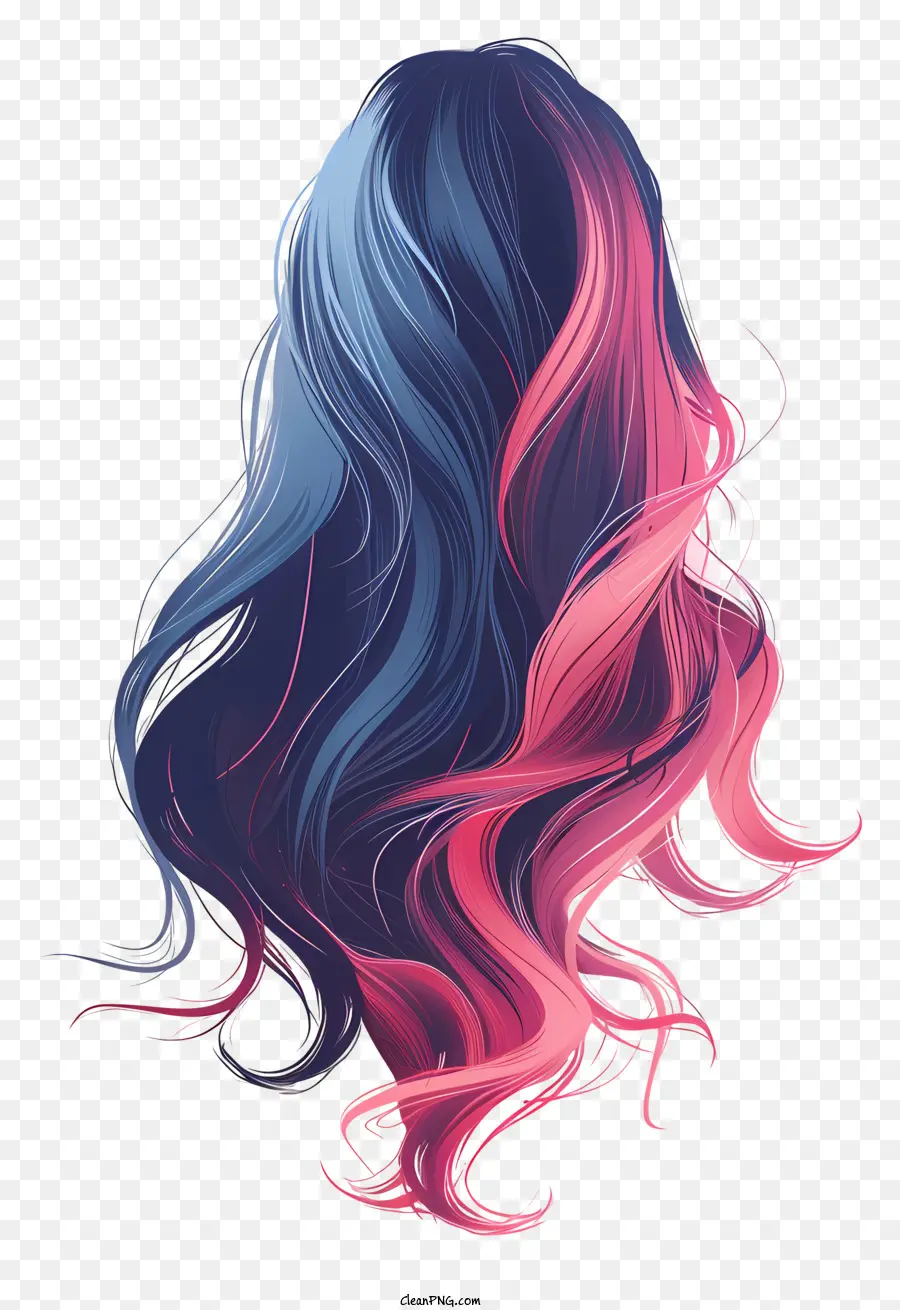 Langhaar Perücke Frau Haare lange Haare fließende Schlösser blaues Haar - Blau und rosa Haare auf schwarzem Hintergrund