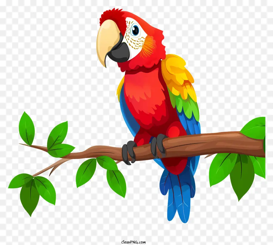 ramo di albero - Immagine di cartone animato di macaw colorato rosso e giallo