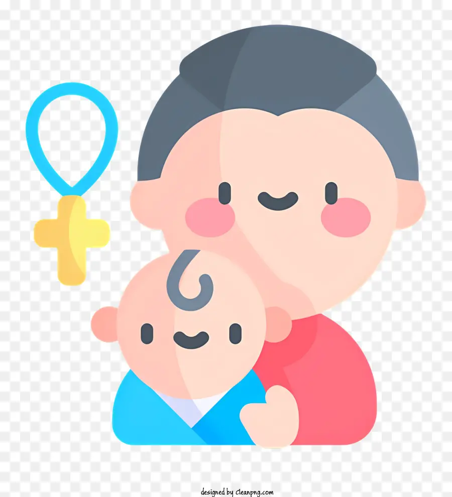 Biểu tượng rửa tội cho cha và nuôi dạy con cái chăm sóc em bé - Người đàn ông mang em bé mỉm cười, cả hai đều có nội dung
