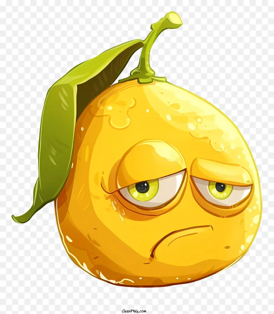 cartoon Zitrone - Wütende, traurige Zitrone mit geschlossenen Blättern, Enttäuschung
