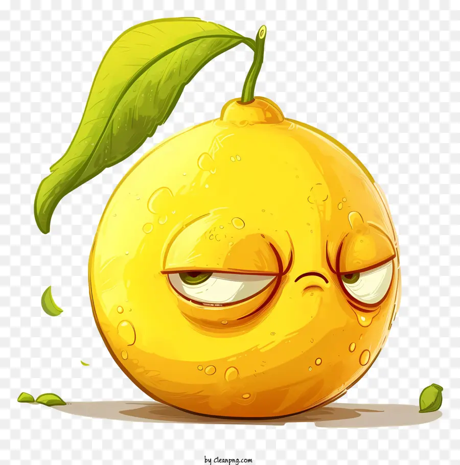 cartoon Zitrone - Wütende Zitrone mit Blatthut, trauriger Ausdruck