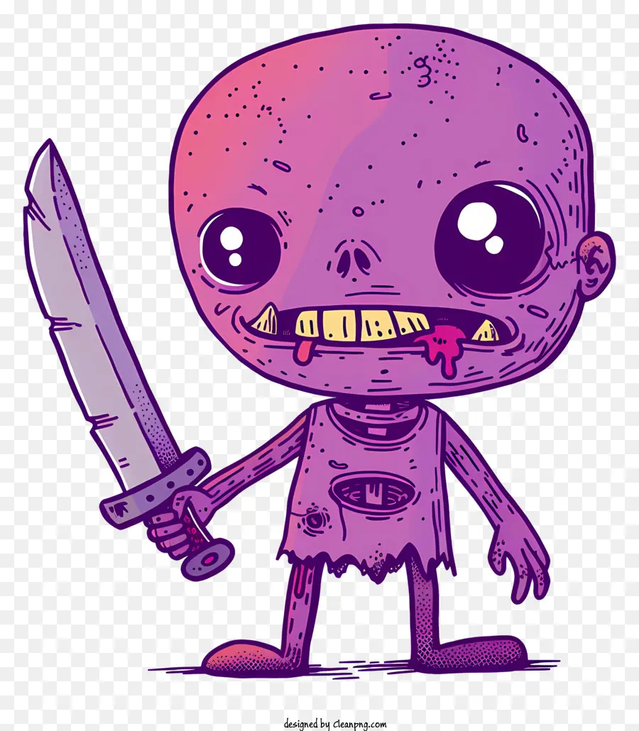 Mostro mostro del cartone animato zombi che tiene un aspetto grottesco coltello occhi sporgenti - Grottesco e minaccioso mostro dei cartoni animati con coltello