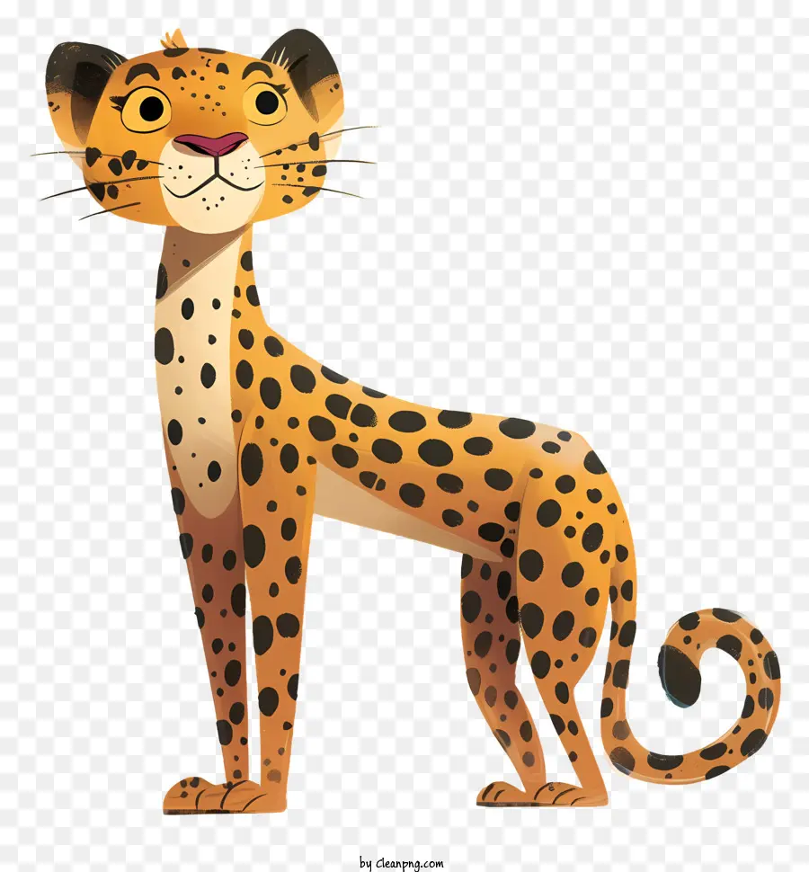 Leopardo di cartone animato leopardo astratto in piedi sulle gambe posteriori macchie nere - Leopardo cartone animato in piedi con macchie nere e bocca aperta