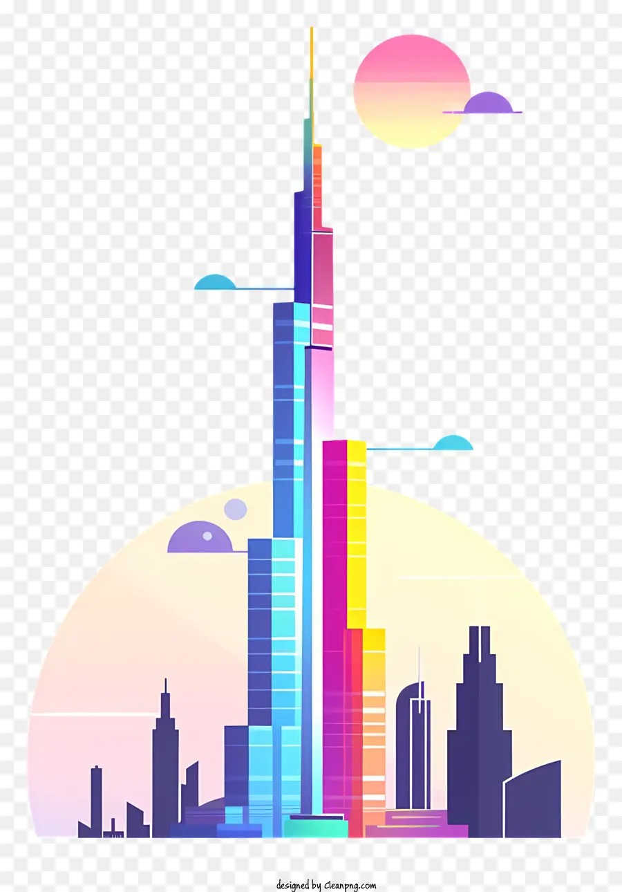 Burj Khalifa Tall Building Skyscrapers Clear Blue Sky Metal Tòa nhà - Minh họa bút chì đầy màu sắc, thực tế của tòa nhà kim loại cao