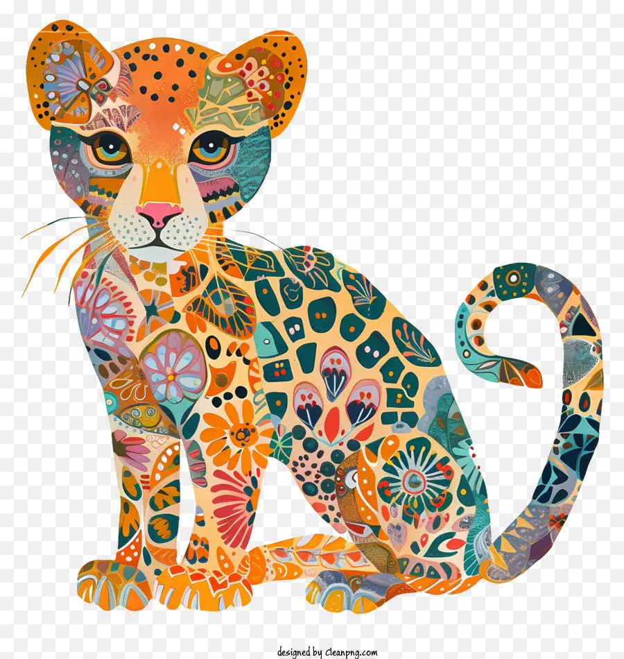 Zusammenfassung Leopard Leopard mit Blumenmustern abstrakte Tierkunst farbenfrohe geometrische Formen Wildlife Photography - Leopard mit Blumenmustern und geometrischen Formen
