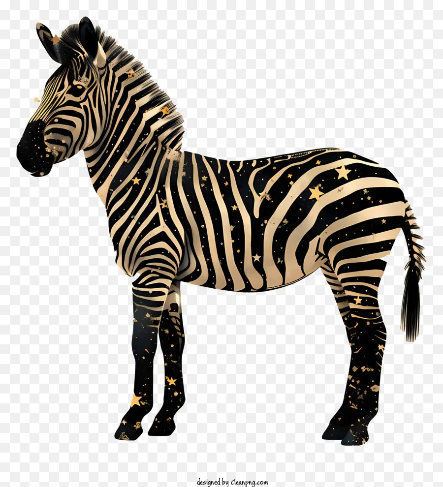 Zebra Zebra Tierwild schwarz und weiß - Zebra mit goldenen Flecken im Profil stehen