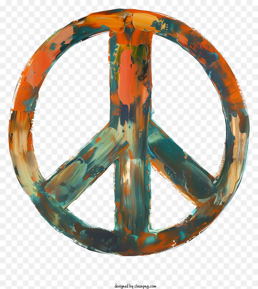 Friedenszeichen Buntes Malerei Orange und Blaues Friedenssymbol abstrakter Stil - Buntes Gemälde des abstrakten Friedenssymbols auf Weiß