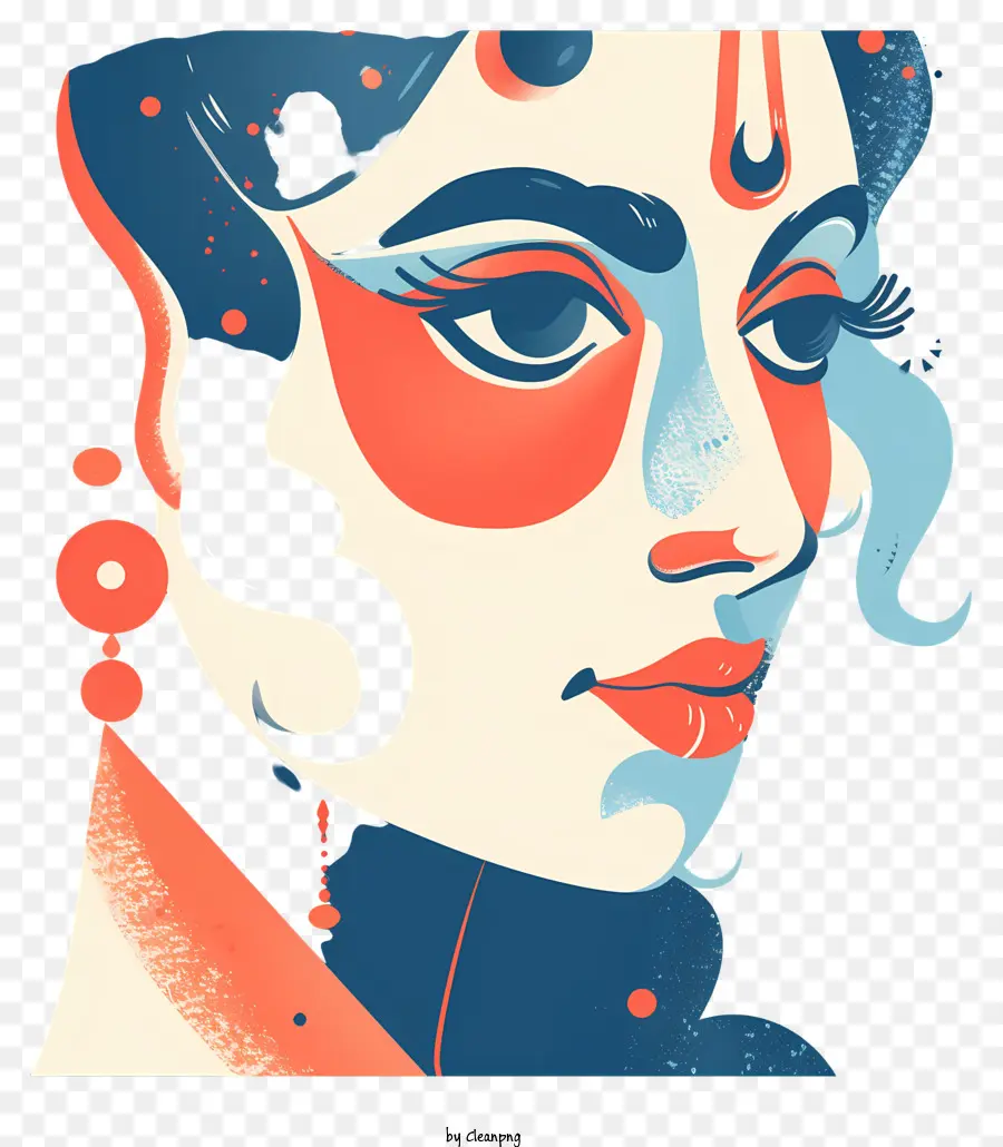 Hindu -Göttin Frau mit kunstvollen Mustern Ornamente in den Haaren offener Mund und breites Lächeln lockiges Haar - Lächelnde Frau mit komplizierten Kopfverzierungen, geschlossenen Augen