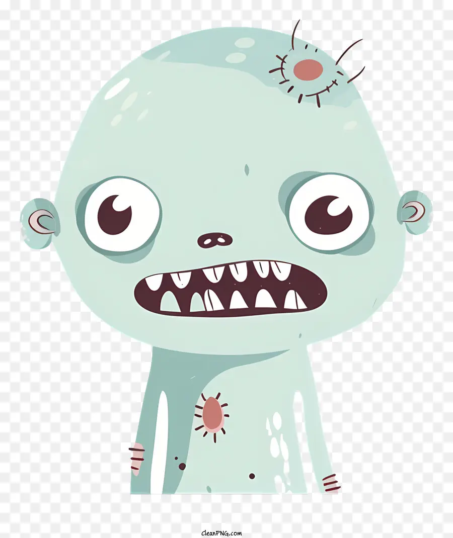 Zombie -Cartoon Monster Zahn grinze grüne Augen langes feuriges Haar - Cartoon -Monster mit feurigen Haaren und grünen Augen