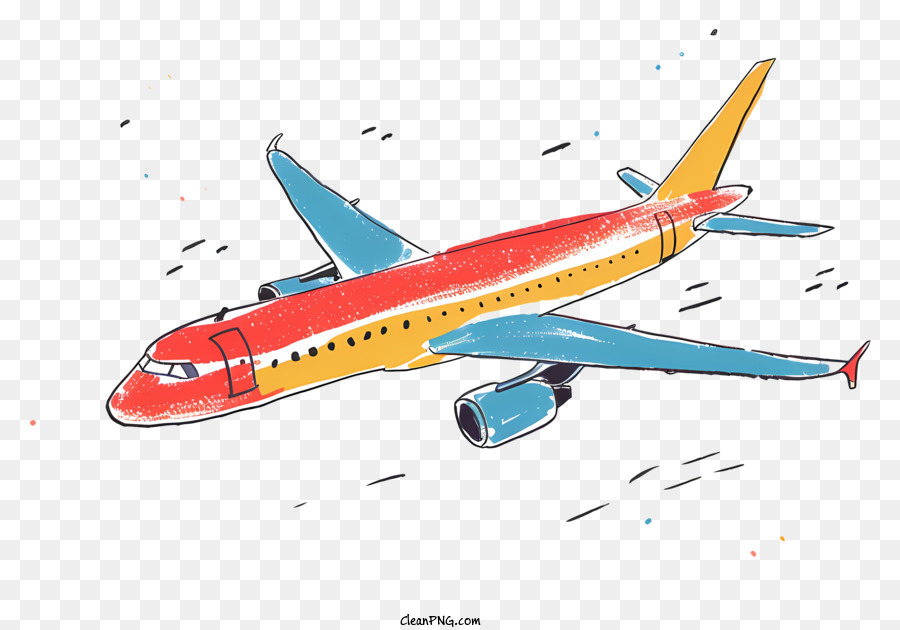cartoon Flugzeug - Großes Flugzeug mit blauen und roten Streifen fliegen