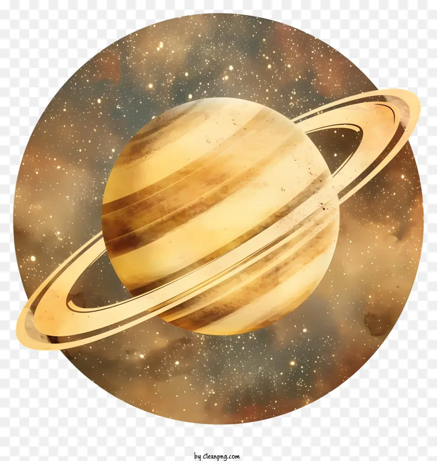 Saturn - Gold -Satellit im Galaxienhintergrund mit glänzenden Flecken