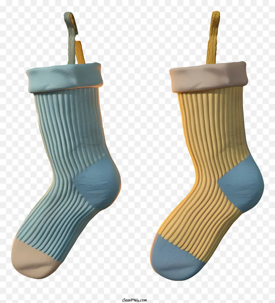 Hängende Socken Socken digitale farbenfrohe Socken gestrickt - Bunt gestrickte Socken auf schwarzem Hintergrund, einer hochgezogen