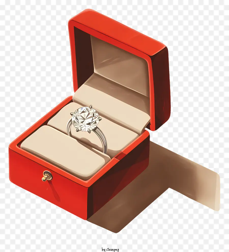Diamantring Rot Schmuck Box Weißer Diamantring Offene Schmuckschatulle Realistische Schmuckschatulle - Realistische rote Schmuckschachtel mit Diamantring