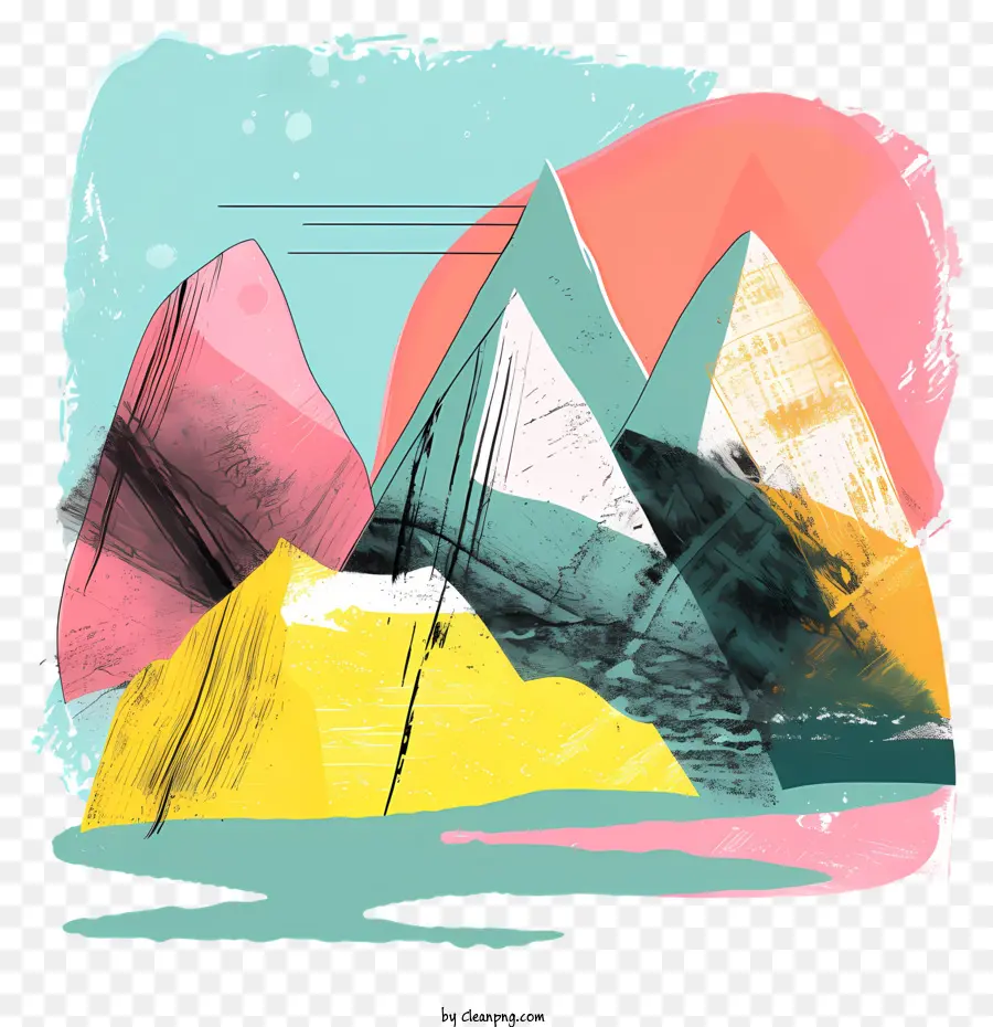 Hand Gezeichnet - Farbenfrohe handgezeichnete Collage dynamischer Berggipfel