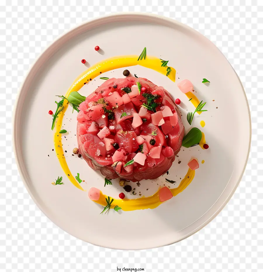steak tartare beef tenderloin plate of meat sauces black peppercorns