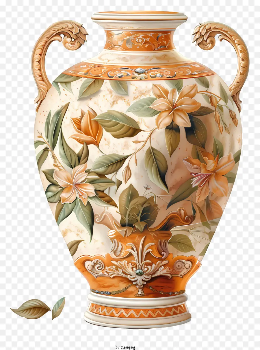 roman vase orange vase floral designs intricate patterns lions