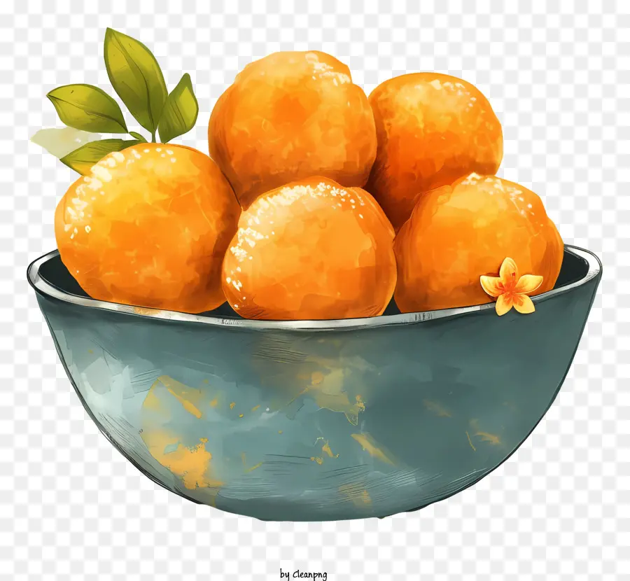 Laddu frische Orangenschüssel mit Orangen Blue Bowl Orangenscheiben - Frische Orangen in Blue Bowl, keine zusätzlichen Details