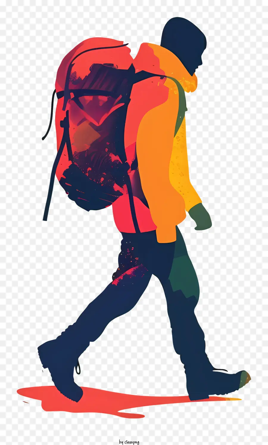 zaino da viaggio - Uomo con zaino che cammina verso gli spettatori, rendering dettagliato e promozione di attrezzatura da trekking