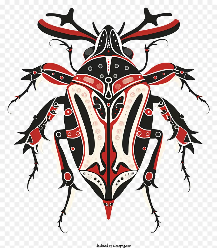 Tibetaner Käfer schwarz und roter Käfer komplizierter Muster Tribal Design Beetle's Augen - Kompliziertes Stammesschwarz- und Rotkäferdesign