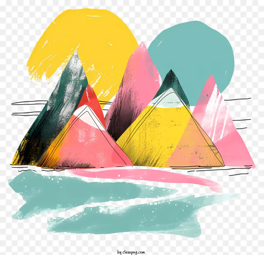 montagne dipinte di montagna dipinto paesaggistica dipinte colorate montagne vibranti colori - Vibrante dipinto di montagne mutevoli con lago