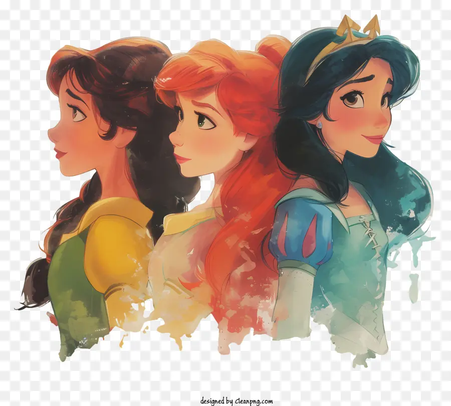 Disney Princess - Farbenfrohe, skurrile Darstellung von drei Prinzessinnen