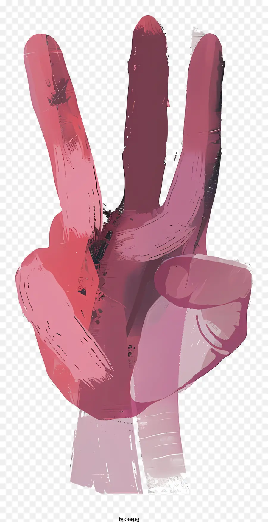 Pinselstriche - Pink gestrichene Hand mit V -Zeichen auf schwarzem Hintergrund