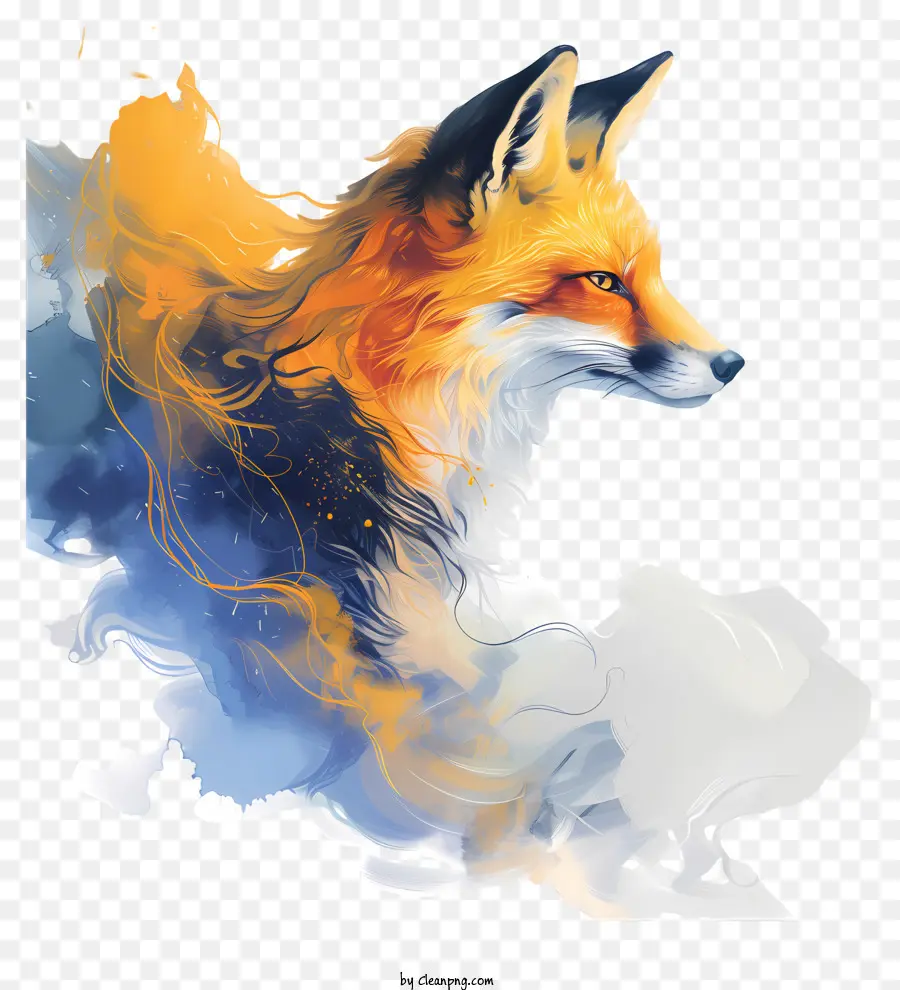 Fox Fox Dipinto di pittura animale colorata di volpe di pittura arancione e blu - Volpe colorate, snelle e allungate in piedi sulle zampe posteriori