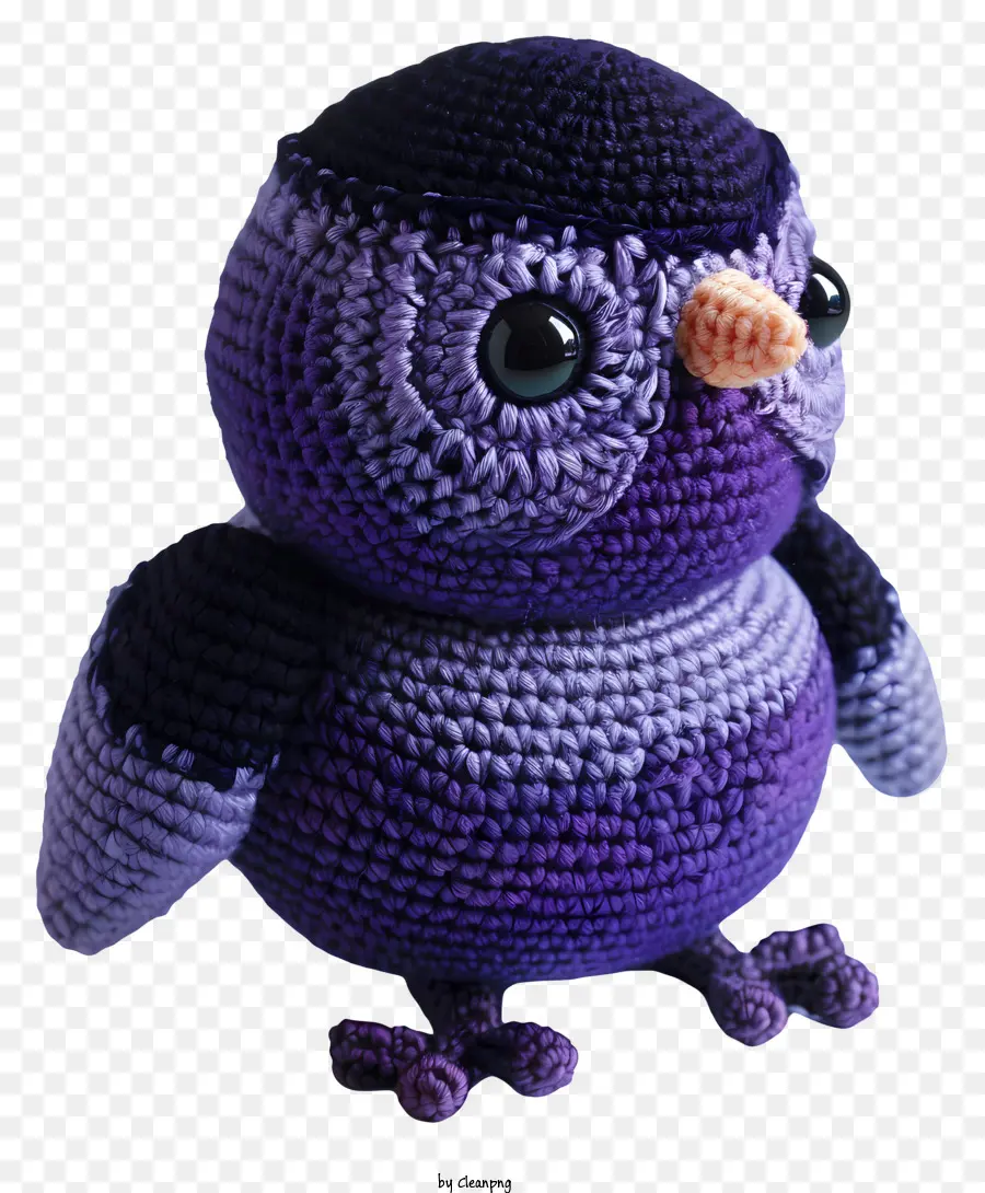 crochet bird small purple owl big black eyes large black beak sitting on hind legs