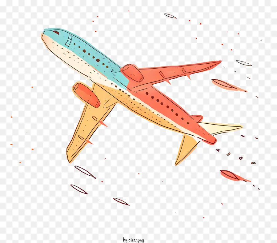 cartoon Flugzeug - Buntes Flugzeug mit Sternen, die am dunklen Himmel fliegen